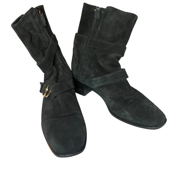 Stuart Weitzman Britain Suede Boots Black and‎ Gold 10 - Picture 5 of 10